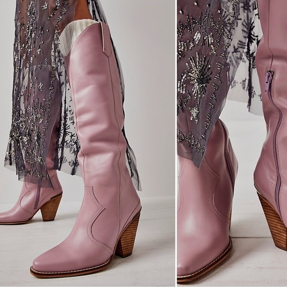 Free People Leni Tall Western Boots FPCollection Pink Cowboy Cowgirl Boots $298 - Picture 1 of 11